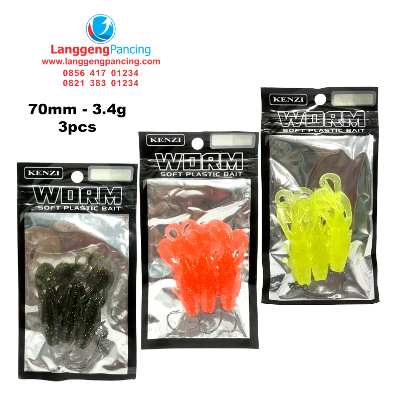Kenzi Worm 01 70mm 3.4g 3pcs Umpan Softlure Kenzi Worm-Soft
